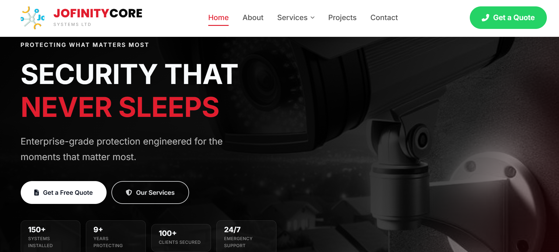 Jofinity Security System website